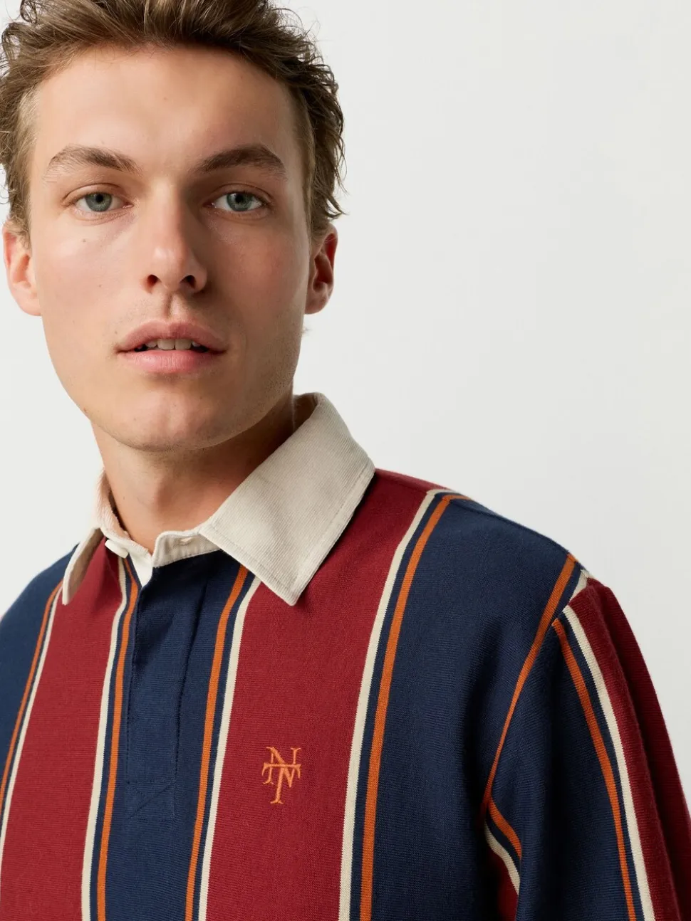 Bordeauxrood-marineblauw gestreept - Rugbyshirt