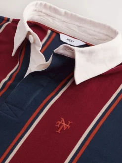 Bordeauxrood-marineblauw gestreept - Rugbyshirt