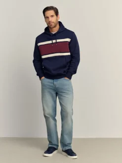 Bordeauxrood/Marineblauw/Ecru Wit - Pullover-hoody - Sweatshirt met colourblocking