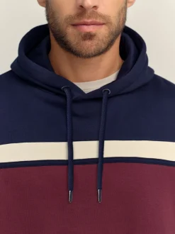 Bordeauxrood/Marineblauw/Ecru Wit - Pullover-hoody - Sweatshirt met colourblocking
