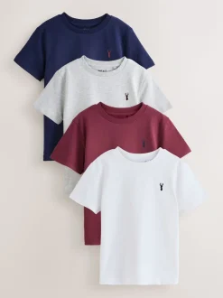 Bordeauxrood/wit - T-shirts met korte mouwen en geborduurd rendier, verpakking van 4 (3-16jr)