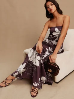 Brdeauxrood/ecru - Kew Collection Satin Midi Skirt