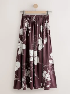 Brdeauxrood/ecru - Kew Collection Satin Midi Skirt