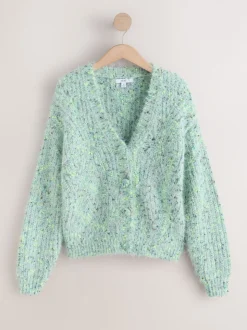 Bright Green Neppy - Fuzzy Texture V-Neck Cardigan