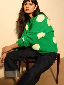 Bright Green Spot - Gebreide trui met ronde hals van wol
