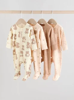 Bruin - 4 Pack Baby-pyjama's met tweewegrits (0mnd -2jr)