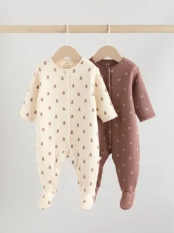 Bruin - Baby gewatteerde berenpyjama's 2 set