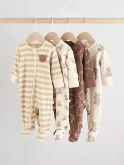 Bruin - Bear Print baby slaappakjes met tweezijdige rits 4 -pack (0mnd -2jaar)