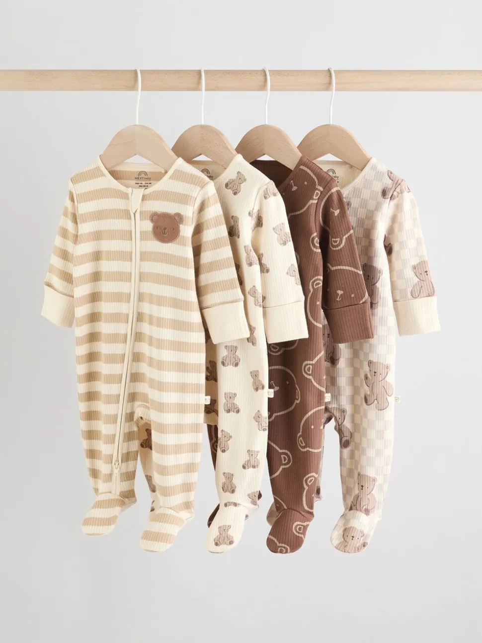 Bruin - Bear Print baby slaappakjes met tweezijdige rits 4 -pack (0mnd -2jaar)