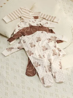 Bruin - Bear Print baby slaappakjes met tweezijdige rits 4 -pack (0mnd -2jaar)