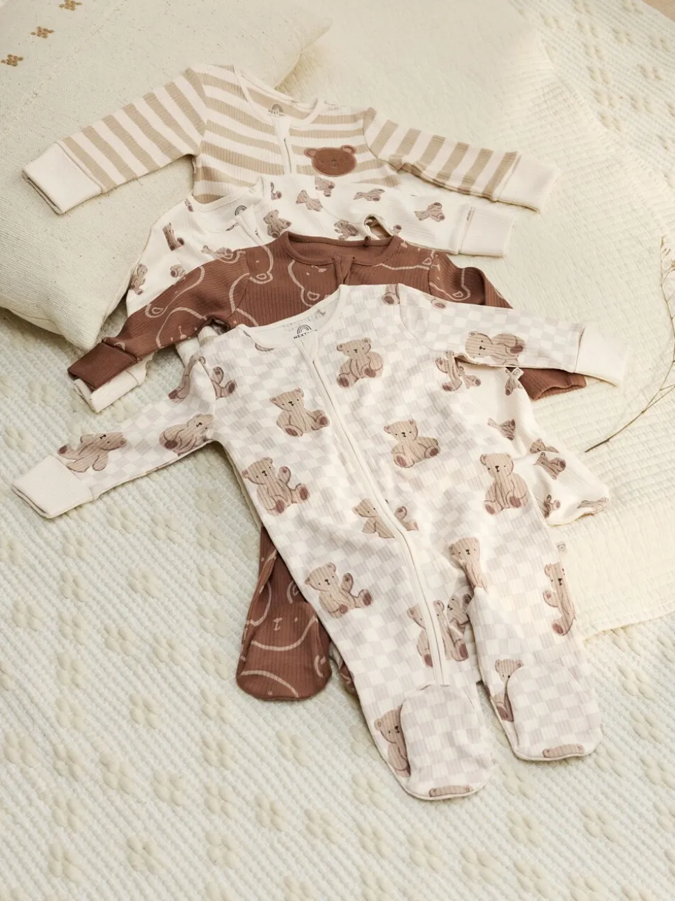 Bruin - Bear Print baby slaappakjes met tweezijdige rits 4 -pack (0mnd -2jaar)