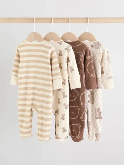 Bruin - Bear Print baby slaappakjes met tweezijdige rits 4 -pack (0mnd -2jaar)