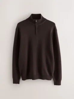 Bruin - Effen - Regular fit 100% katoenen premium trui met korte rits