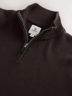 Bruin - Effen - Regular fit 100% katoenen premium trui met korte rits