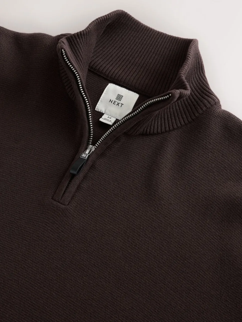 Bruin - Effen - Regular fit 100% katoenen premium trui met korte rits