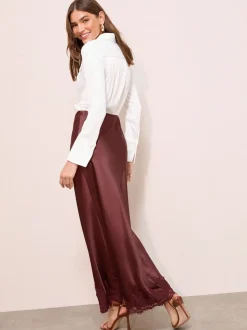 Bruin - Friends Like These X Lucy Mecklenburgh Satijnen Maxi Rok met Kantafwerking