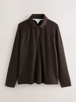 Bruin - Lange mouwen - Polo met lange mouwen en wafeltextuur