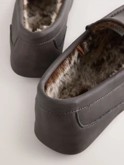 Bruin - Moccasinpantoffels met voering van imitatiebont