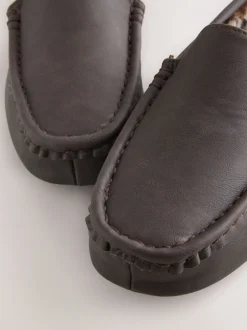 Bruin - Moccasinpantoffels met voering van imitatiebont
