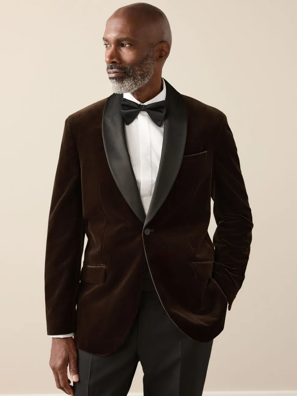 Bruin - Normale Pasvorm - Signature Pontoglio Italiaanse fluwelen blazer met sjaalkraag
