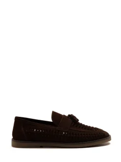 Bruin - Off The Hook Tiger Tassel Suede Leather Slip-On Loafers with Woven Detail