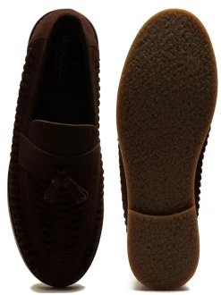 Bruin - Off The Hook Tiger Tassel Suede Leather Slip-On Loafers with Woven Detail