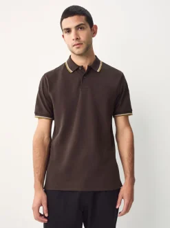 Bruin - Regular fit poloshirt met korte mouwen en contrasterende randen