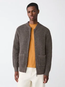 Bruin - Rib Texture Zip Through Cardigan with Wool