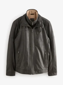 Bruin - Signature Four Pocket Borg Lined Leather Jacket
