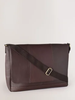 Bruin - Signature leren messenger-tas