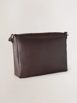 Bruin - Signature leren messenger-tas