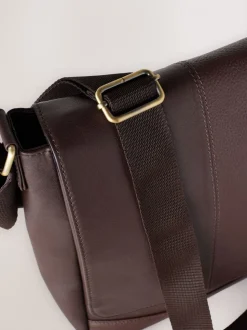Bruin - Signature leren messenger-tas