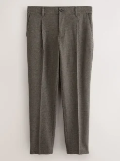 Bruin - Slim fit getextureerde broek met elastische achterkant en stretchy
