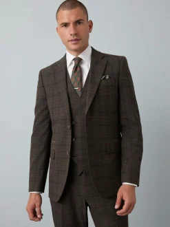 Bruin - Slim-fit maatgesneden pak met ruiten: colbert