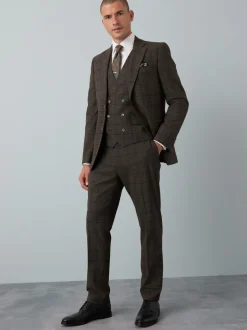 Bruin - Slim-fit maatgesneden pak met ruiten: colbert