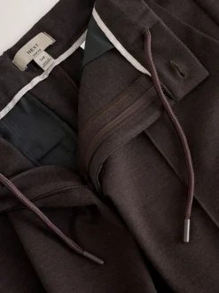 Bruin - Slimme broek met elastische tailleband en wolgehalte