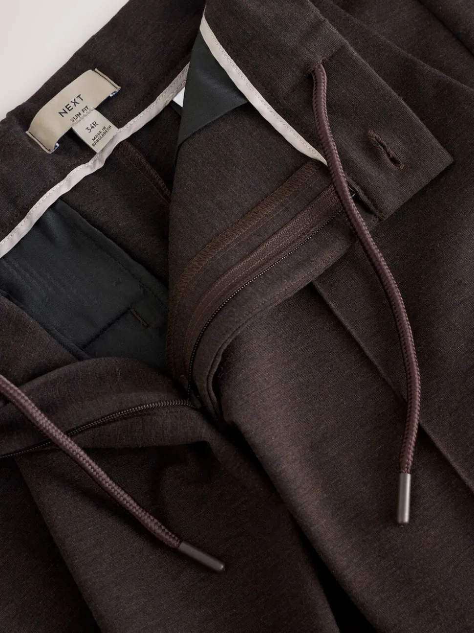 Bruin - Slimme broek met elastische tailleband en wolgehalte