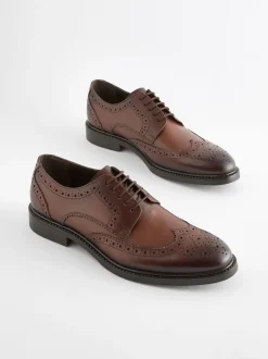 Bruin - Standaard pasvorm - Leren derby-brogues