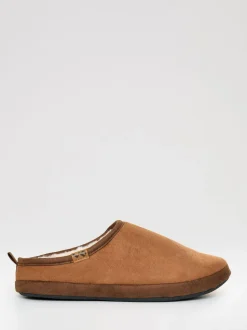 Bruin - Threadbare Faux Suede Faux Fur Lined Mule Slippers