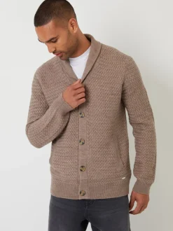 Bruin - Threadbare sjaalkraag gebreid vest