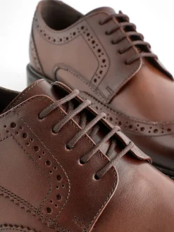 Bruin - Wijde pasvorm - Leren derby-brogues