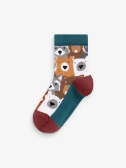 Bruin dierenprint gestreept - Verpakking van 7 paar sokken met hoog aandeel katoen