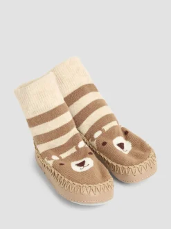 Bruin met beer - Jojo Maman Bébé moccasin pantoffelsokken