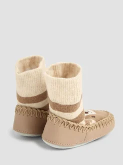 Bruin met beer - Jojo Maman Bébé moccasin pantoffelsokken