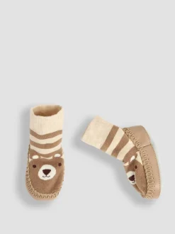 Bruin met beer - Jojo Maman Bébé moccasin pantoffelsokken