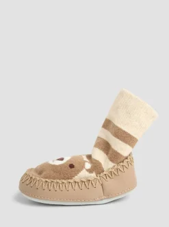Bruin met beer - Jojo Maman Bébé moccasin pantoffelsokken