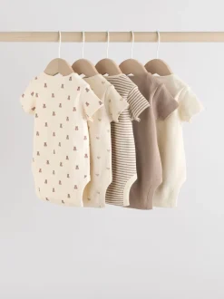 Bruin met beer - Set van 5 babyrompertjes met korte mouwen