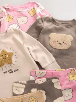 Bruin met beer/Ster - Verpakking van 3 knusse pyjama's (9 mnd-9 jr)