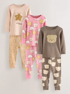 Bruin met beer/Ster - Verpakking van 3 knusse pyjama's (9 mnd-9 jr)