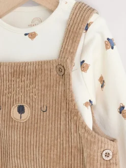 Bruin met bruine beer - Corduroy bretelbroeken en Bodysuit set (0mnd-2jr)